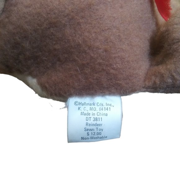 Vintage Hallmark Plush RODNEY REINDEER w/ Red Ribbon Stuffed Toy Animal HTF - Picture 4 of 11